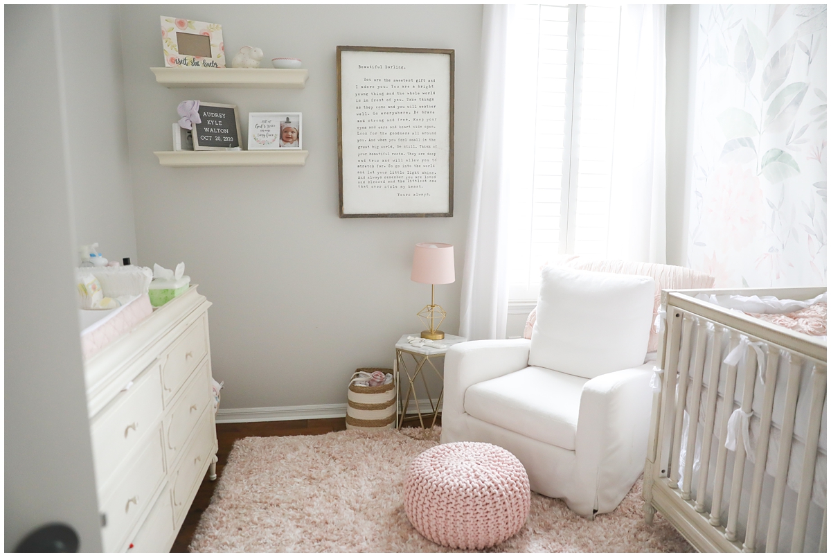 Baby girl nursery white pink