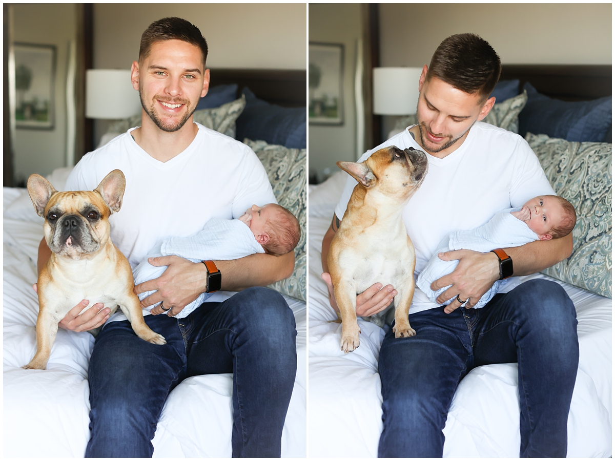 New dad with baby and dog